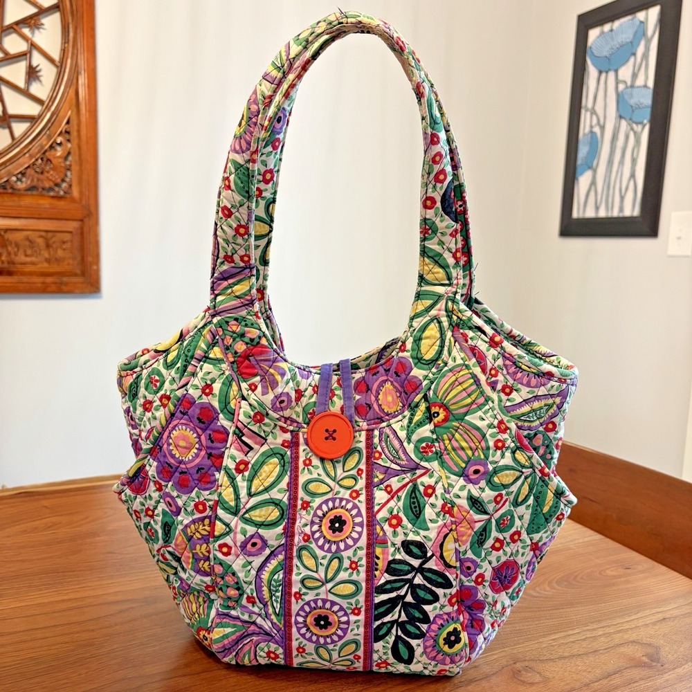 Vera Bradley Viva La Vera Purple Yellow Pink Green Floral Side by Side Tote